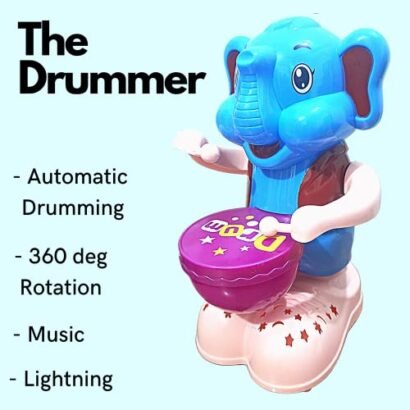 Kart In Box | Elephant Beat The Drum | Drummer Toy for Kids | Flashing Lights | Rotation Movement Song & Music Toy | Battery Operated Toy(Elephant Drummer)