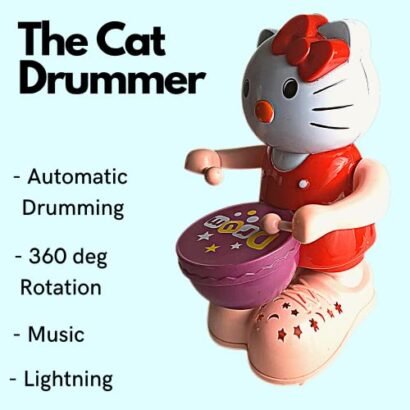 Kart In Box | Cat Beat The Drum | Drummer Toy for Kids | Flashing Lights | Rotation Movement Song & Music Toy | Battery Operated Toy.