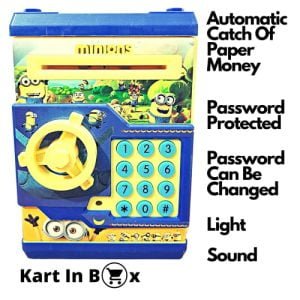 Kart In Box | Money Bank | Piggy Bank | Gulak | Piggy Bank for Kids Boys & Girls | Money Bank with Password | Battery Operated | Lightning | Sound (Minions)