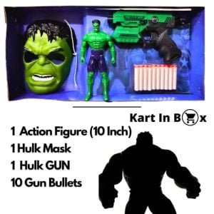 Kart In Box | Set of Hulk | Hulk Toys for Boys | Hulk Action Figure Toy | Play Gun with Bullets | Mask (Big in Size)