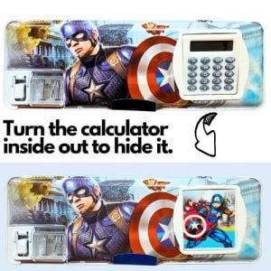 Kart In Box | Compass Box for Boys | Pencil Box | Pencil Box Boys & Girls | Compass Box for Kids | Avengers | Captain America| Inbuild Sharpener & Calculator (Captain America Pencil Box with Calculator)
