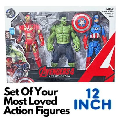 Kart In Box | Action Figures | Captain America | Iron Man | Hulk | Set of 3 | Big in Size (12 Inch)