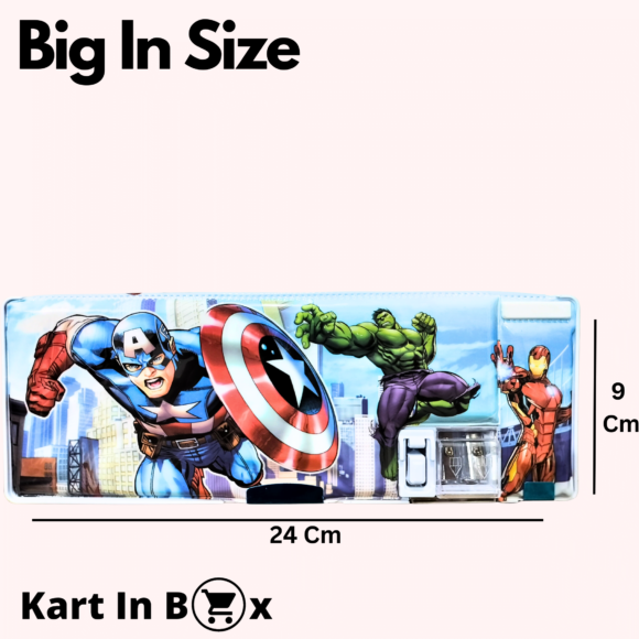 Kart In Box | Compass Box for Boys | Pencil Box | Pencil Box Boys & Girls | Compass Box for Kids | Avengers | Captain America| Inbuild Sharpener (Captain America with Extra Space)