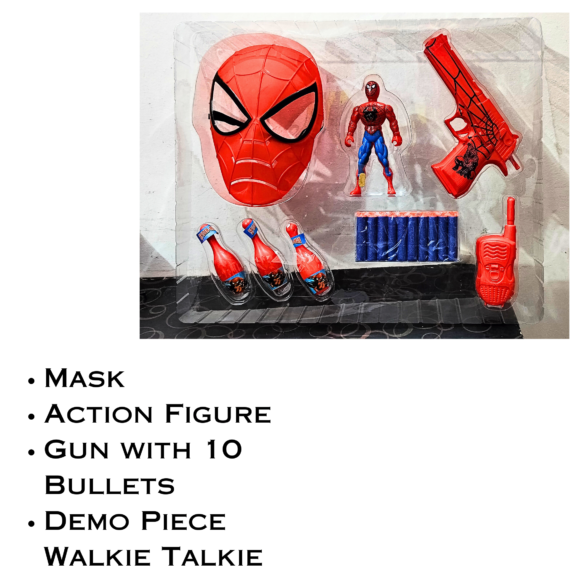 Kart In Box | Spiderman Toys | Spiderman Action Figure | Spiderman Figure | Comes with Mask | Spiderman Action Figure | Gun | 10 Bullets | 3 Bowling Pins (Spiderman Set)