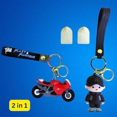 Kart In Box | Fast & Furious Keychain | Key Chain | Cute Keychains | Two Self Adhesive Clips (3 in 1) (Red)