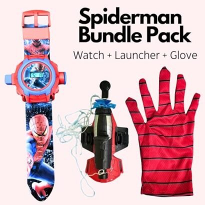 Kart In Box - Spiderman Bundle Pack - Spiderman Web Shooter - Web Shooter - Spider-Man Web Shooter - Spider Man Web Shooter Real Gadget - Spiderman Toys for Boys (Launcher + Watch + Glove)