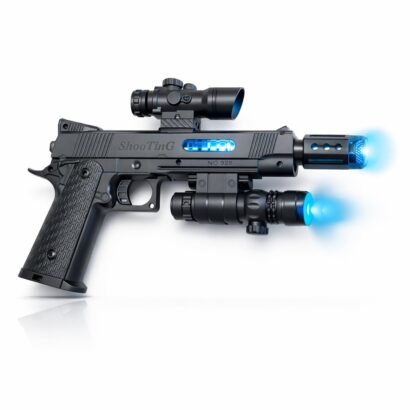 Kart In Box - Electric Projection Pistol with Flashing Lights - Realistic Shooting Handgun for Ages 5-12 - Popular Pretend Play Weapon Gift (12 Inch)