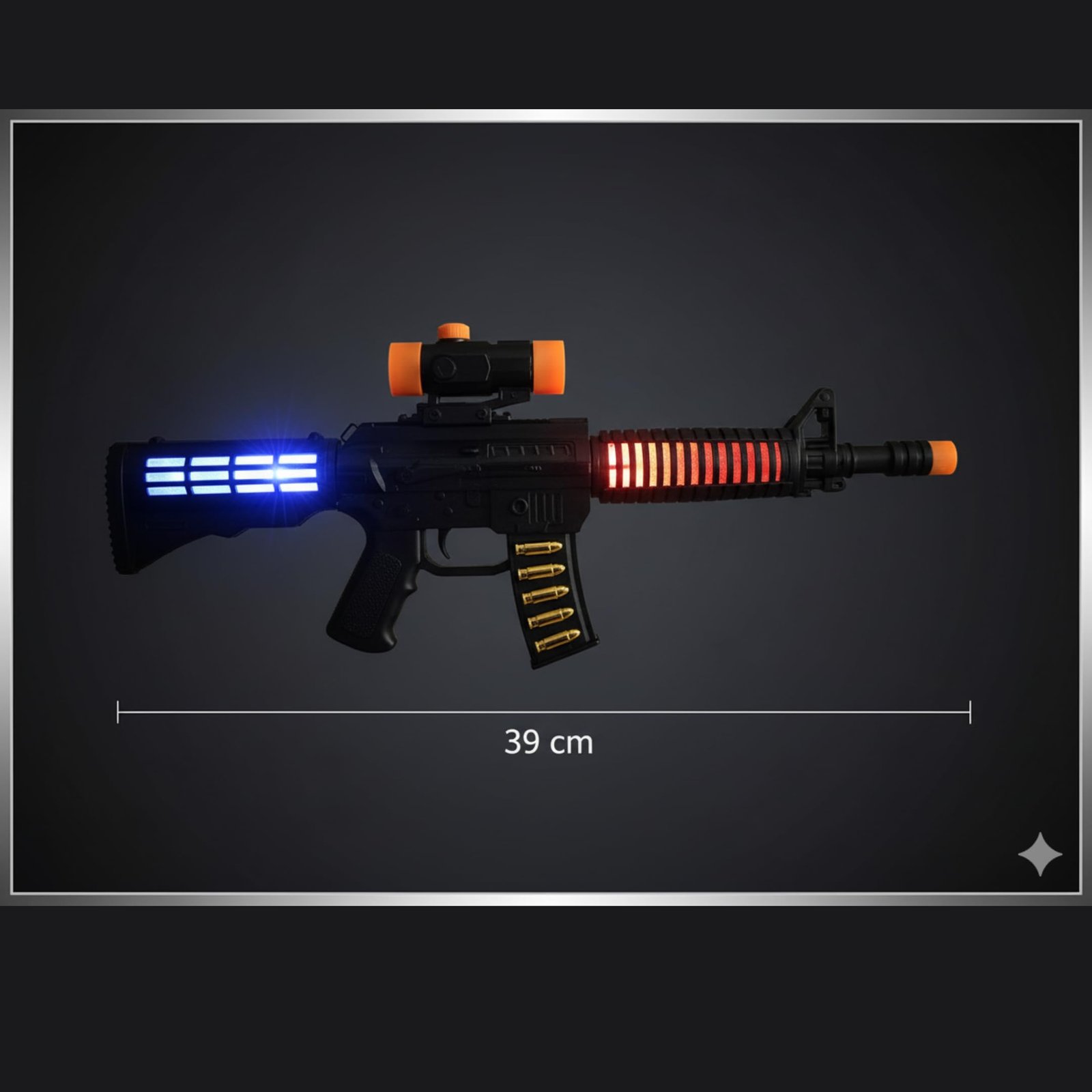 Kart In Box - Electric Music Rifle for Kids - Shooting Gun with Red/Blue Flashing Lights - Automatic Pretend Play Weapon for Boys (Rifle - 20 Inch) - Image 5