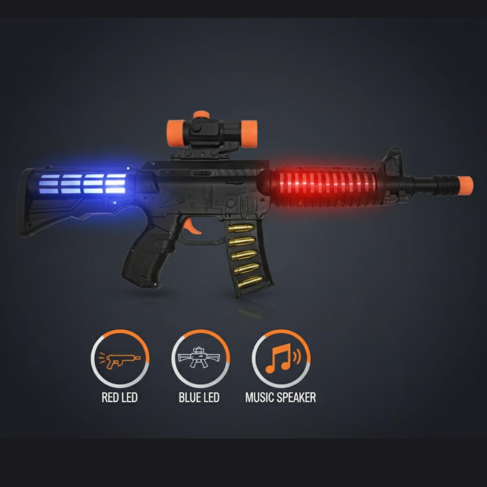 Kart In Box - Electric Music Rifle for Kids - Shooting Gun with Red/Blue Flashing Lights - Automatic Pretend Play Weapon for Boys (Rifle - 20 Inch) - Image 3