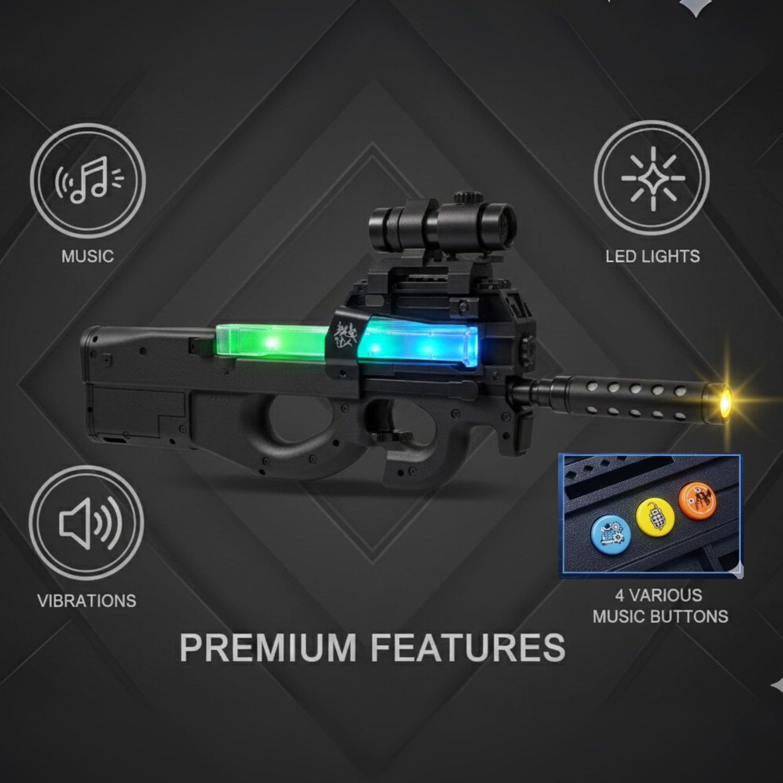 Kart In Box - Electric SMG Style Blaster for Ages 6-12 - Realistic Light-Up Shooting Gun - Pretend Play Weapon Gift for Boys - Flashing Lights - Music - Vibration (Sniper - 18 Inch) - Image 4