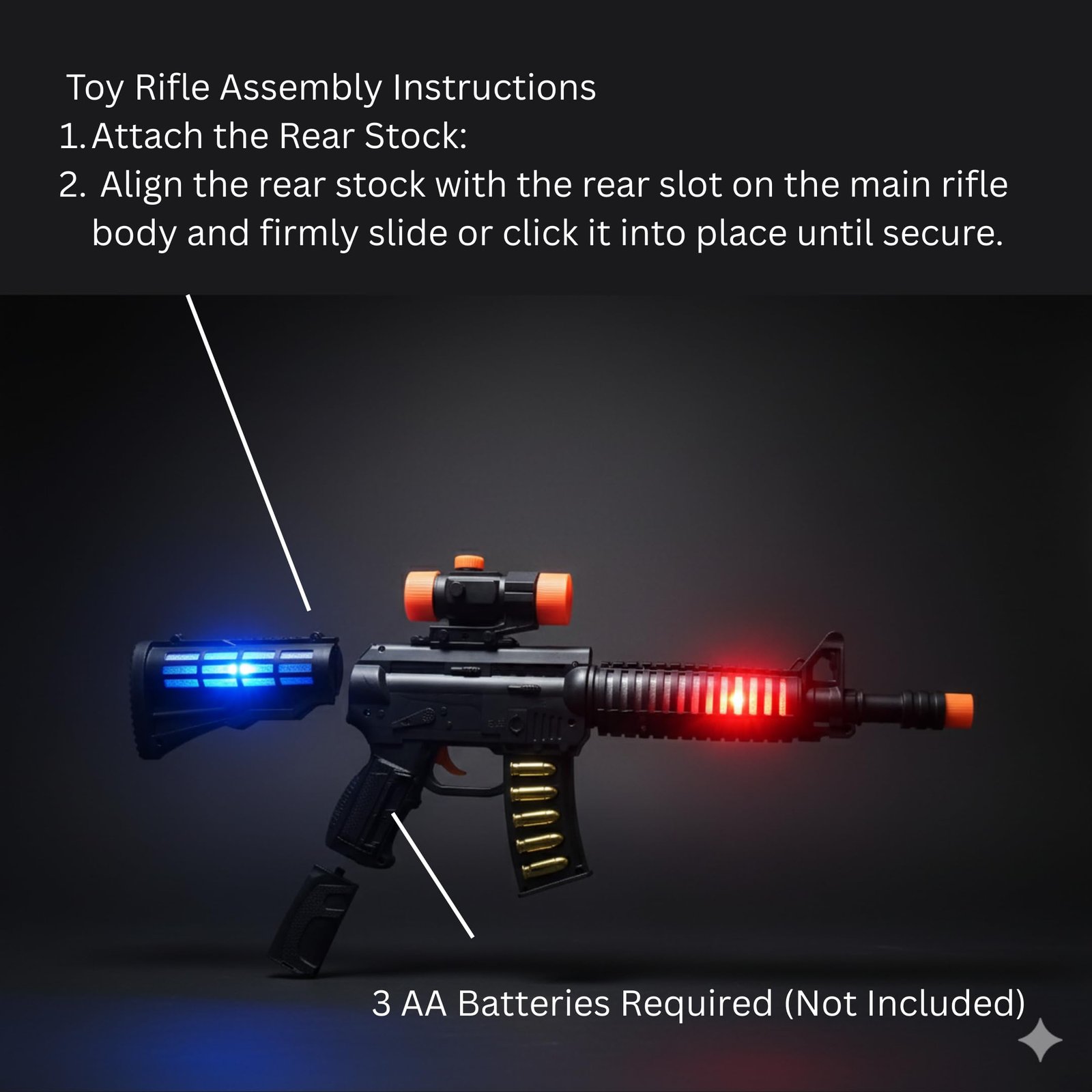 Kart In Box - Electric Music Rifle for Kids - Shooting Gun with Red/Blue Flashing Lights - Automatic Pretend Play Weapon for Boys (Rifle - 20 Inch) - Image 4