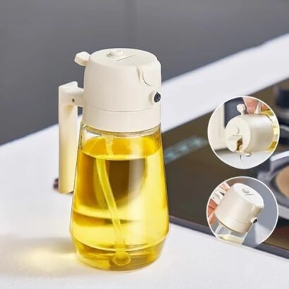 2 in 1 Oil Dispenser and Oil sprayer, Oil Spray bottle for air fryer, Glass Oil Dispenser with Spray, for Cooking, for Kitchen & Olive Oil, Refillable Food Grade Oil 500ml (Multicolor)