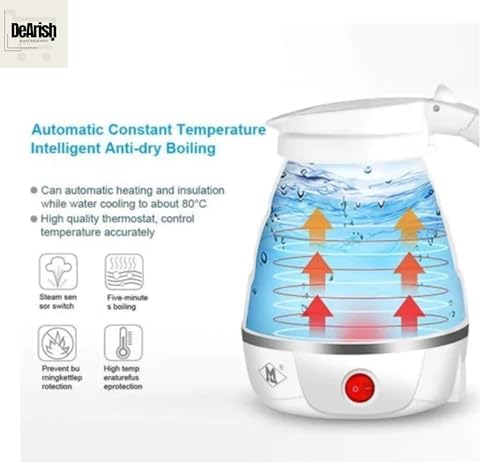 Folding Electric Kettle | Fast Boiling | Portable Electric Kettle | Home & Office Use | Food Grade Silicone Kettle | Foldable Electric Travel Kettle | White 700ml - Image 3